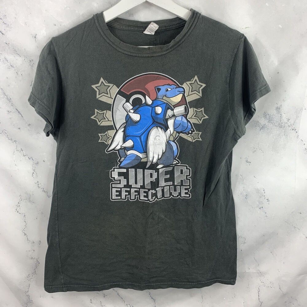 Vintage Pokemon Y2k Blastoise T shirt shirt Womens sz L Gray Novelty Printed 00